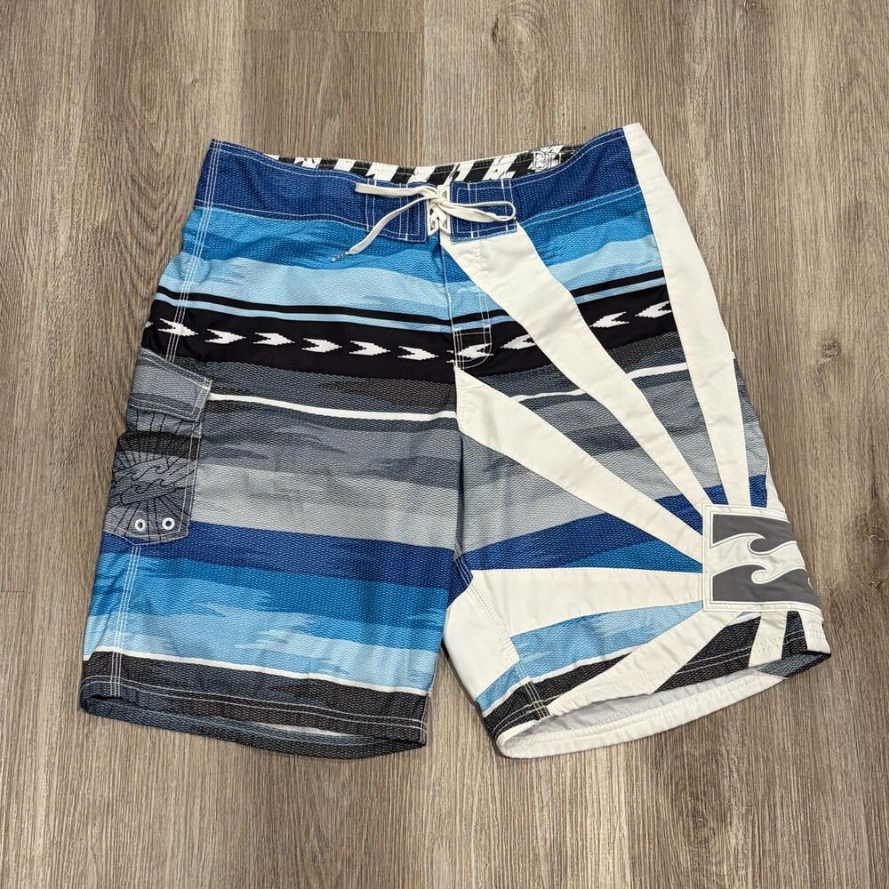 Vintage 00s Billabong x Andy Irons Rising Sun Board Shorts Men's Size 35 Blue